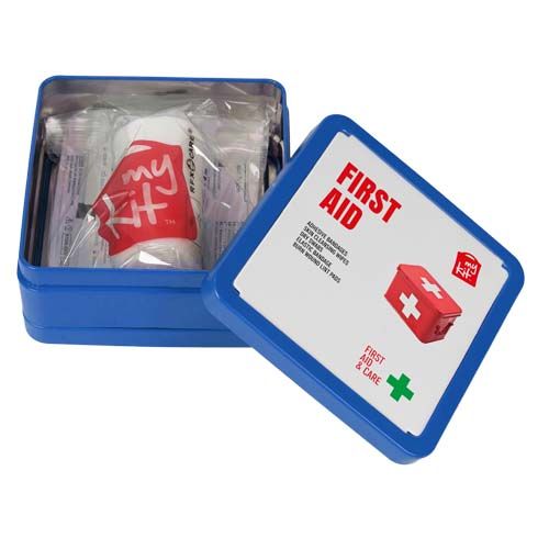 blue Kit de primeros auxilios en caja metálica