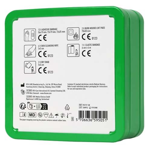 green Kit de primeros auxilios en caja metálica