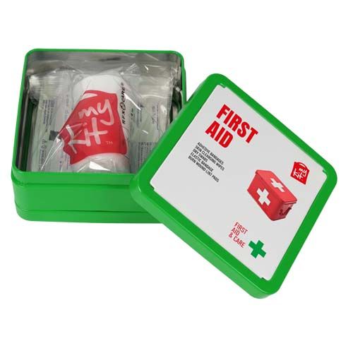green Kit de primeros auxilios en caja metálica