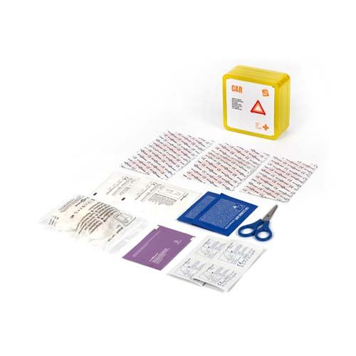 yellow Kit de primeros auxilios para el coche en caja metálica
