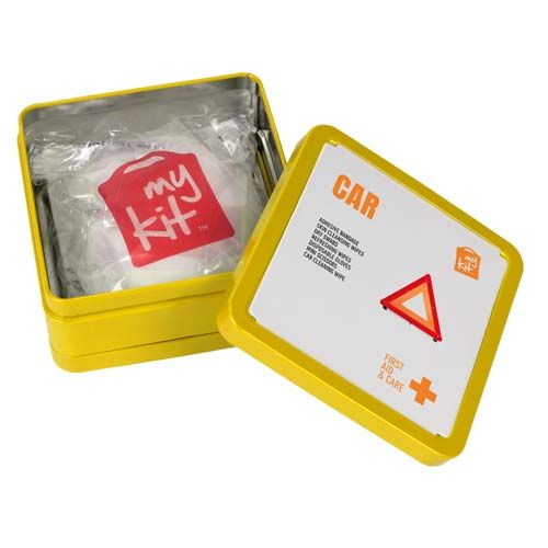 yellow Kit de primeros auxilios para el coche en caja metálica