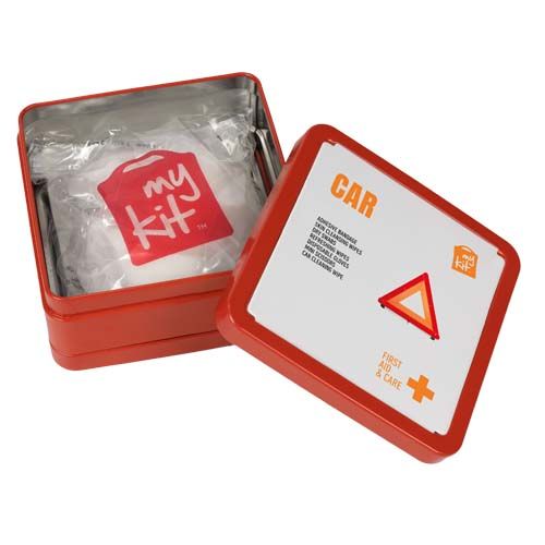 red Kit de primeros auxilios para el coche en caja metálica