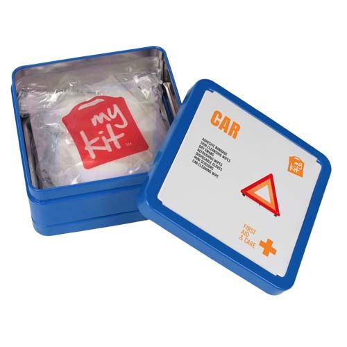 blue Kit de primeros auxilios para el coche en caja metálica