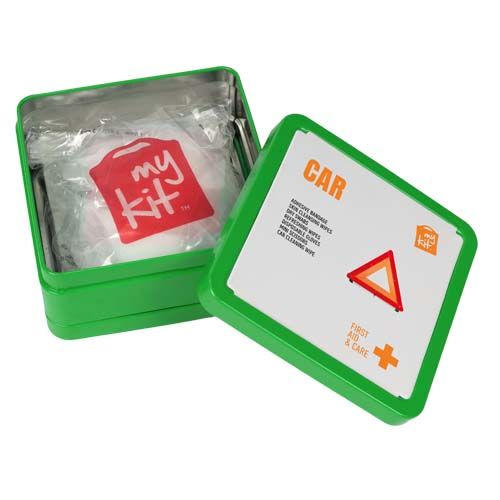 green Kit de primeros auxilios para el coche en caja metálica