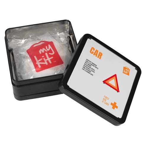 black Kit de primeros auxilios para el coche en caja metálica