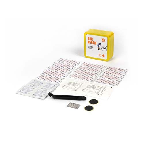 yellow Kit de reparación de bicicletas en caja metálica