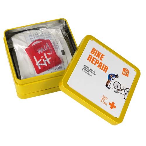 yellow Kit de reparación de bicicletas en caja metálica