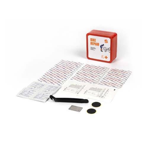 red Kit de reparación de bicicletas en caja metálica