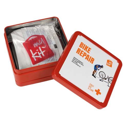 red Kit de reparación de bicicletas en caja metálica