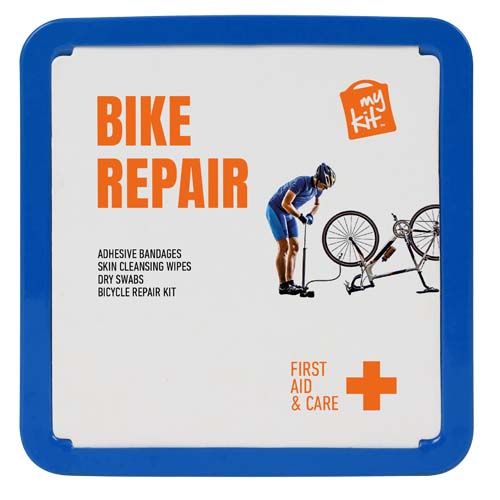 blue Kit de reparación de bicicletas en caja metálica