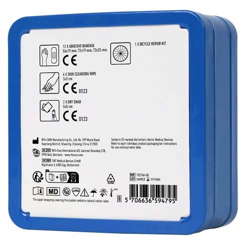 blue Kit de reparación de bicicletas en caja metálica