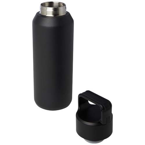 black Botella de 600 ml con aislamiento al vacío de cobre en acero inoxidable reciclado con certificado RCS