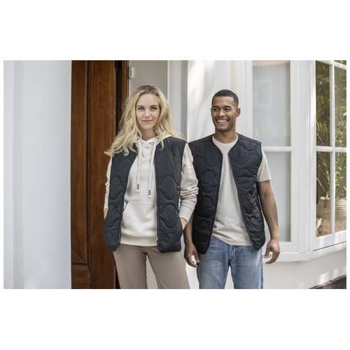 black Chaleco acolchado unisex de material reciclado con certificado GRS Quartz
