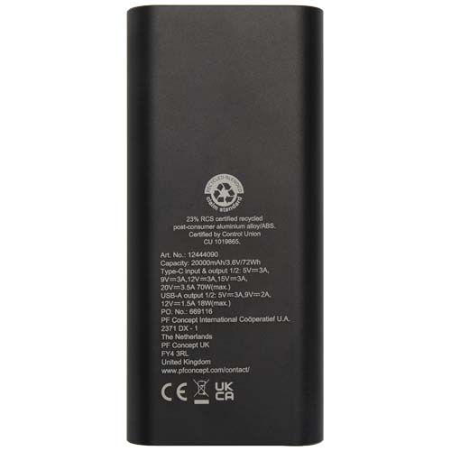 Batería externa para portátil de aluminio reciclado de 20 000 mAh y 70 W 