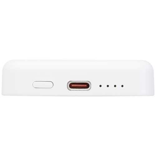 white Batería externa inalámbrica magnética de 5000 mAh y 15 W con PD de 20 W fabricada con plástico reciclado