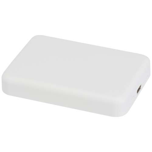 white Batería externa inalámbrica magnética de 5000 mAh y 15 W con PD de 20 W fabricada con plástico reciclado