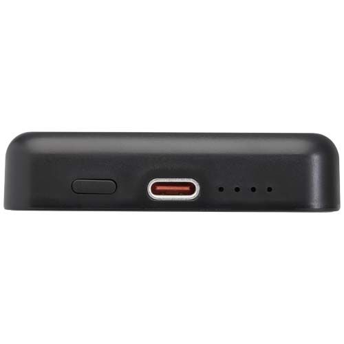 black Batería externa inalámbrica magnética de 5000 mAh y 15 W con PD de 20 W fabricada con plástico reciclado