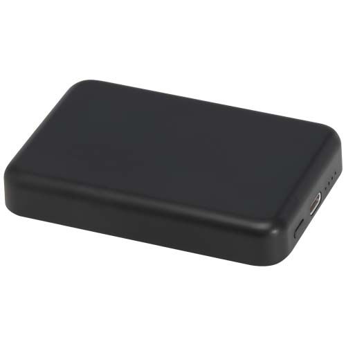 black Batería externa inalámbrica magnética de 5000 mAh y 15 W con PD de 20 W fabricada con plástico reciclado