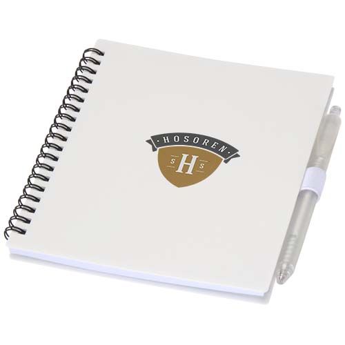 white Juego de libreta de tapa blanda y bolígrafo de plástico reciclado (tinta azul)