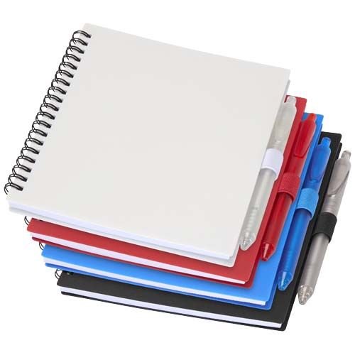 Juego de libreta de tapa blanda y bolígrafo de plástico reciclado (tinta azul) 