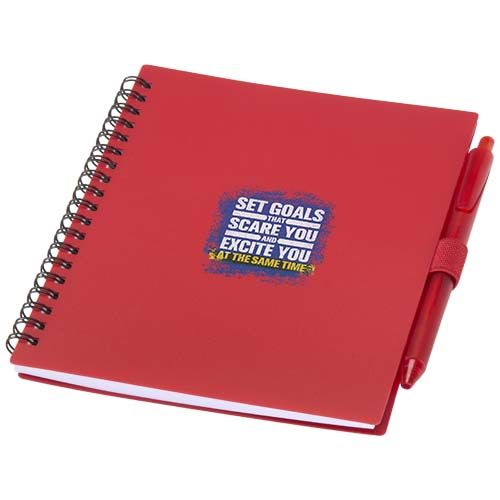 red Juego de libreta de tapa blanda y bolígrafo de plástico reciclado (tinta azul)