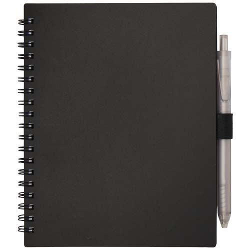 Juego de libreta de tapa blanda y bolígrafo de plástico reciclado (tinta azul) 
