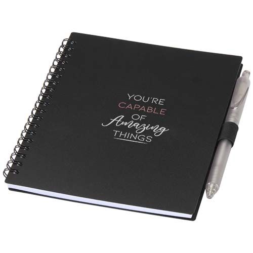 black Juego de libreta de tapa blanda y bolígrafo de plástico reciclado (tinta azul)