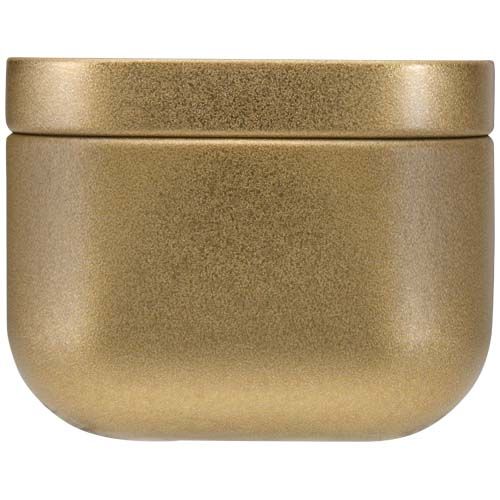 Vela cuadrada en caja metálica con aroma de vainilla 