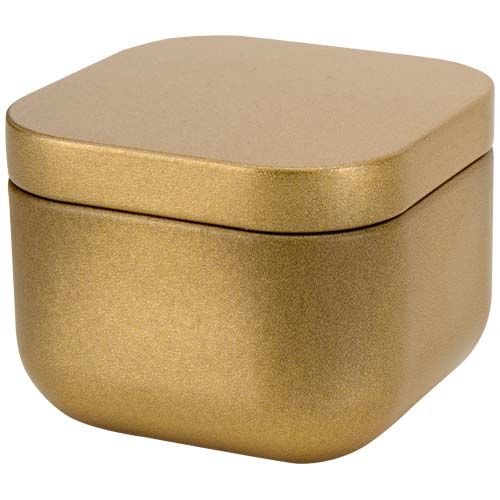 VELA CUADRADA EN CAJA METÁLICA CON AROMA DE VAINILLA 