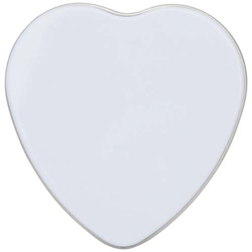 white Vela con forma de corazón y aroma de vainilla en caja metálica