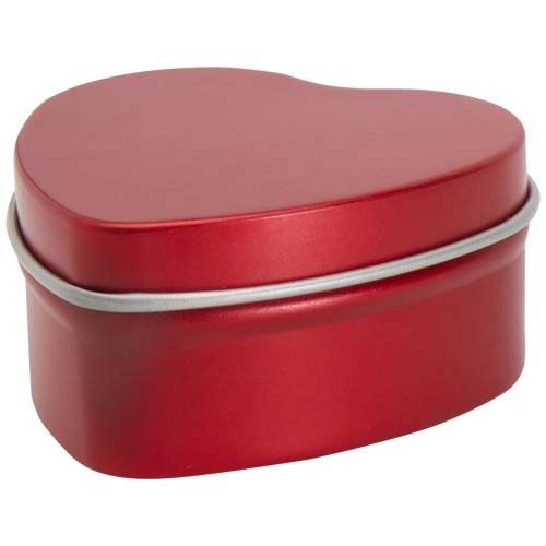 rojo mate Vela con forma de corazón y aroma de vainilla en caja metálica