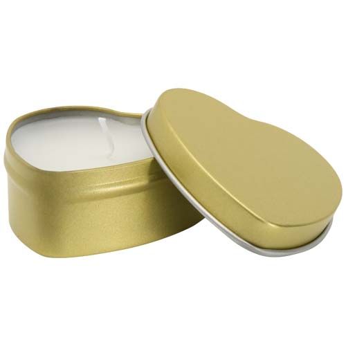 oro rosa Vela con forma de corazón y aroma de vainilla en caja metálica