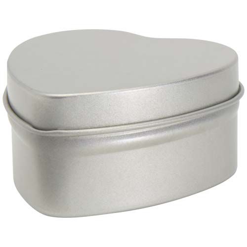 plateado mate Vela con forma de corazón y aroma de vainilla en caja metálica