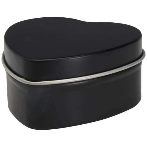 black Vela con forma de corazón y aroma de vainilla en caja metálica