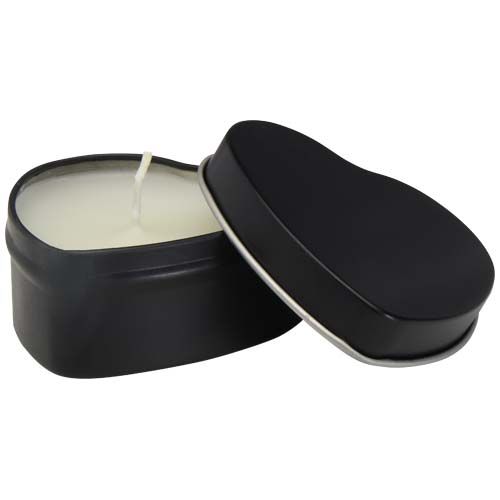 black Vela con forma de corazón y aroma de vainilla en caja metálica