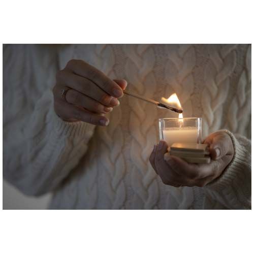 white Vela cuadrada en soporte de vidrio con tapa de bambú