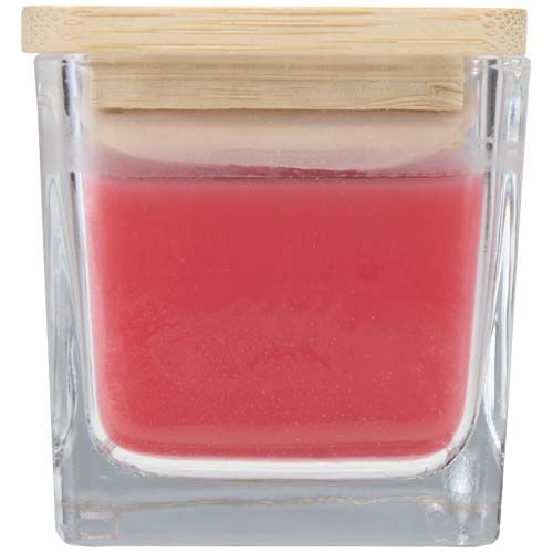 red Vela cuadrada en soporte de vidrio con tapa de bambú