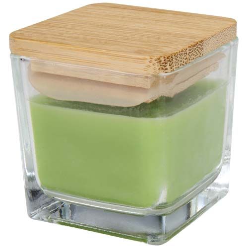 oasis verde Vela cuadrada en soporte de vidrio con tapa de bambú