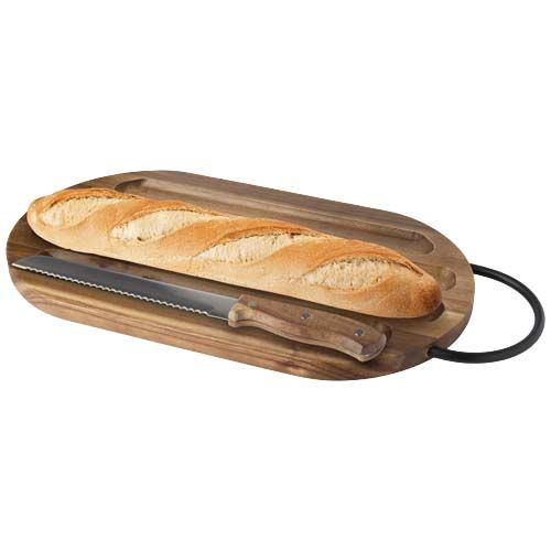 Tabla de cortar de madera de acacia con cuchillo para pan 