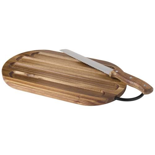 madera Tabla de cortar de madera de acacia con cuchillo para pan