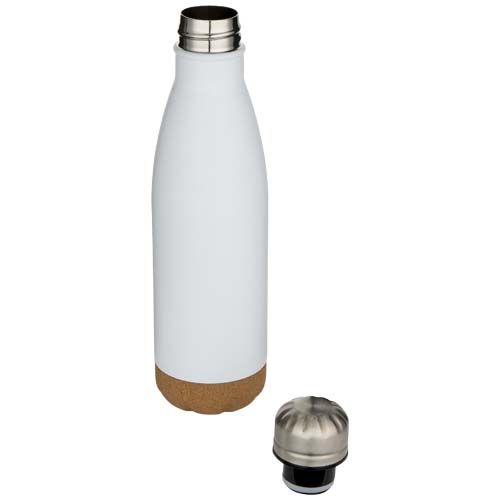 white Botella de 500 ml de acero inoxidable con aislamiento y doble pared con detalles de corcho
