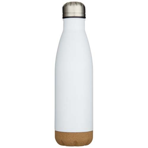 white Botella de 500 ml de acero inoxidable con aislamiento y doble pared con detalles de corcho