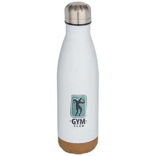white Botella de 500 ml de acero inoxidable con aislamiento y doble pared con detalles de corcho