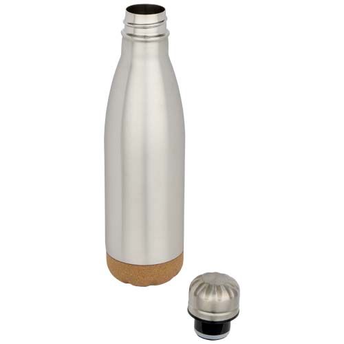 plateado mate Botella de 500 ml de acero inoxidable con aislamiento y doble pared con detalles de corcho