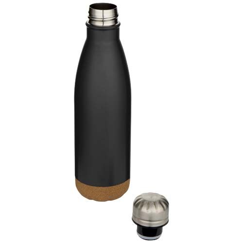 black Botella de 500 ml de acero inoxidable con aislamiento y doble pared con detalles de corcho