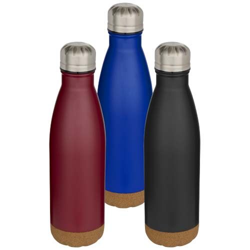 black Botella de 500 ml de acero inoxidable con aislamiento y doble pared con detalles de corcho
