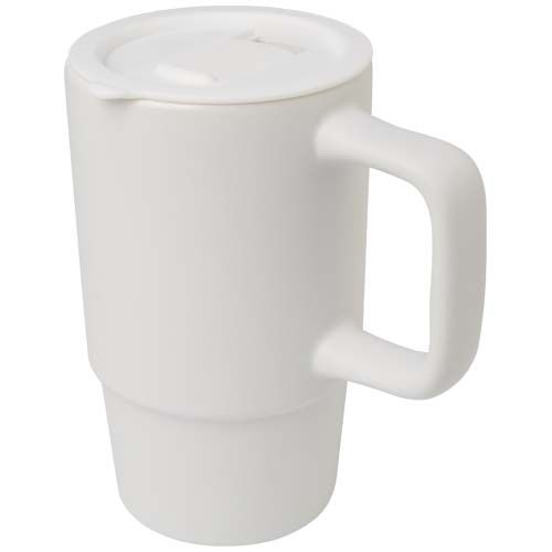 Taza de cerámica con tapa de plástico de 450 ml 
