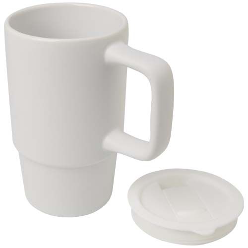 Taza de cerámica con tapa de plástico de 450 ml 