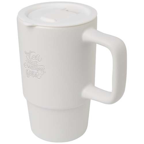 Taza de cerámica con tapa de plástico de 450 ml 