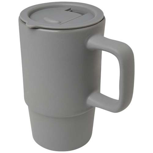 TAZA DE CERÁMICA CON TAPA DE PLÁSTICO DE 450 ML 
